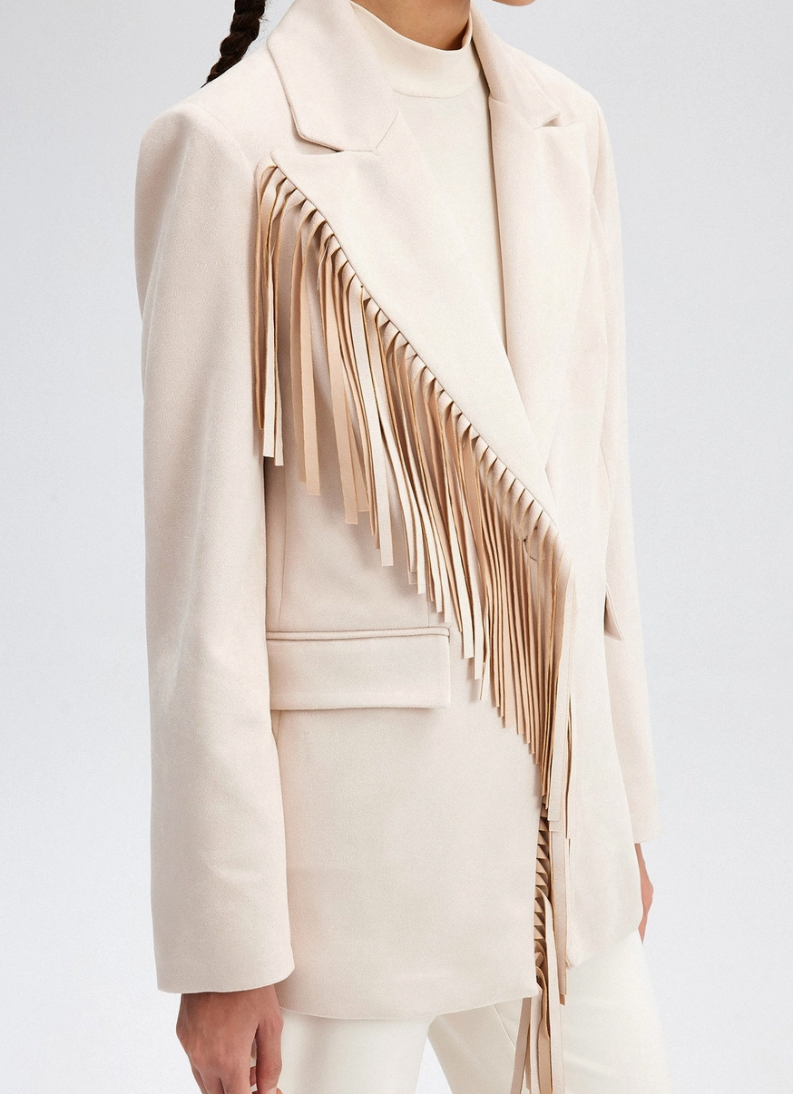 Beige Fringe Tassel Blazer Bean Ro