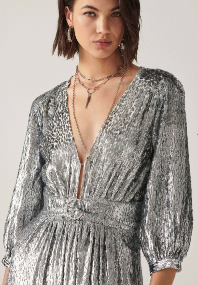 ba sh Dara Shimmer Dress Bean Ro